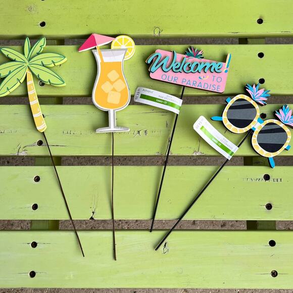 NWT Ashland Set of 4 Summer Themed Pineapple, Tropical Drink Floral Picks - Picture 2 of 10